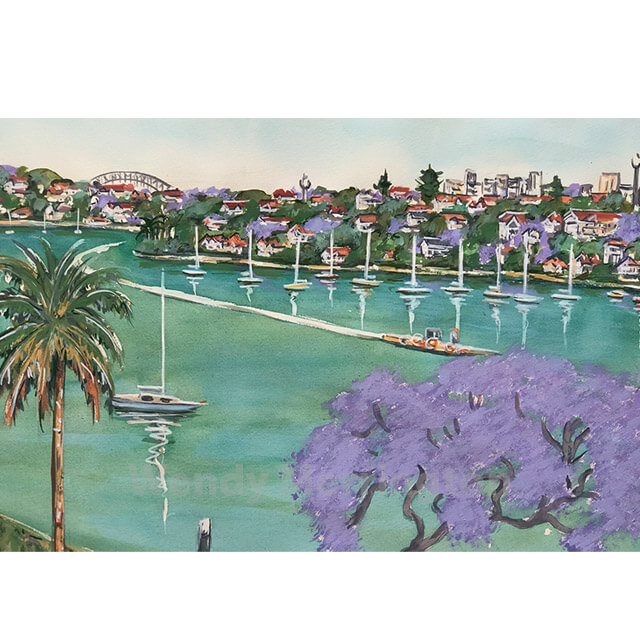 Huntleys-Point-Jacarandas-watercolour-gouache