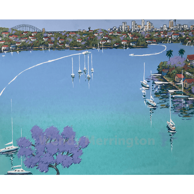 Springtime Jacarandas Sydney hand-coloured silkscreen-print